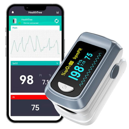 Pulse Oximeter HealthTree Oxygen Monitor Fingertip, Bluetooth Pulse Ox with Free APP, O2 Pulse Oximeter and Heart Rate