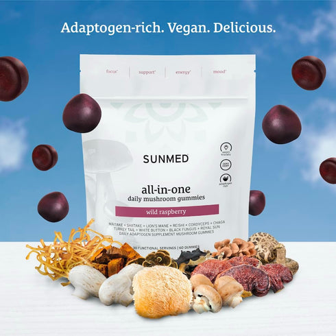 All-in-One Mushroom Gummy Supplements with 10 Functional Mushrooms - 60ct Adaptogenic Blend for Cognitive & Immune