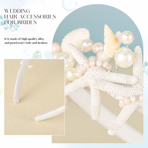 Unicra Silver Starfish Headband, Silver Pearl Bridal Hair Band for Beach Wedding Accessories