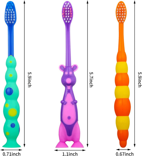 12 Pieces Toddler Toothbrush Bulk Kids Toothbrush Pack, Manual Baby Toothbrushes with Covers, Soft Bristle Animal Design