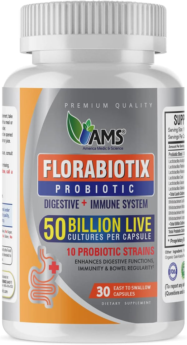 America Medic & Science Florabiotix Probiotic, 30 Capsules, Dietary Supplement for Digestive and Immune Health