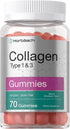Horbaeach Collagen Gummies, 70 Count Strawberry Flavored, Hydrolyzed Collagen Type 1 and 3, Non-GMO, Gluten Free
