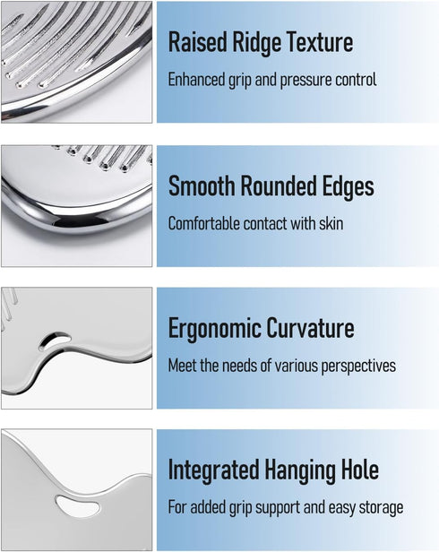 Non-Slip Grip Stainless Steel Gua Sha Tool for Face, Ribbed Facial Guasha Massage Tool, Cooling Metal Face Massager