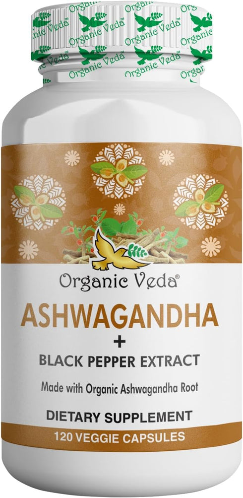 Organic Veda Ashwagandha Supplements, 1500mg, 120 Veggie Capsules with Black Pepper Extract