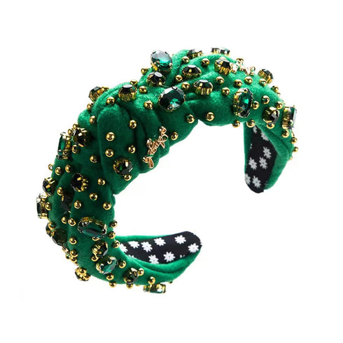 Women's Retro Knotted Hair Bands, Not Slippery Diamond Studded Headband, Solid Color Fabric Accessories