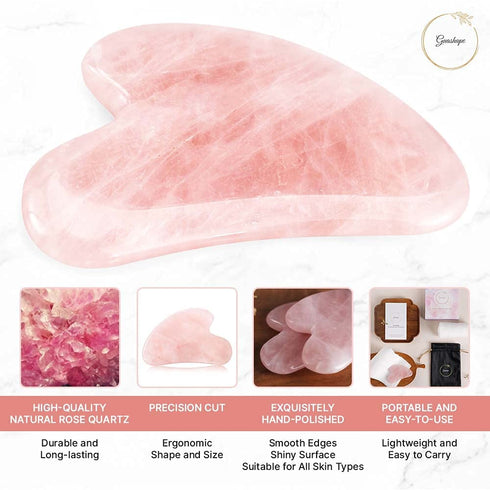 Natural Rose Quartz Gua Sha Facial Tools for Face Sculpting, Shaping, Reduce Puffiness, Massage Stone for Eyes and Body