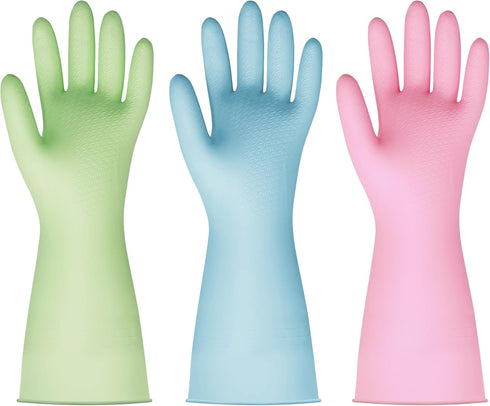 BOOMJOY PVC Cleaning Gloves, Heavy Duty Reusable Dishwashing Gloves for Kitchen, Bathroom, Gardening, 3 Pairs