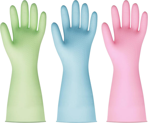 BOOMJOY PVC Cleaning Gloves, Heavy Duty Reusable Dishwashing Gloves for Kitchen, Bathroom, Gardening, 3 Pairs