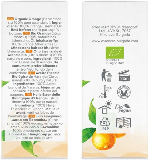 Essences Bulgaria Organic Orange Essential Oil 1.7 Fl Oz (50ml) - 100% Pure and Natural for Aromatherapy and Skincare.