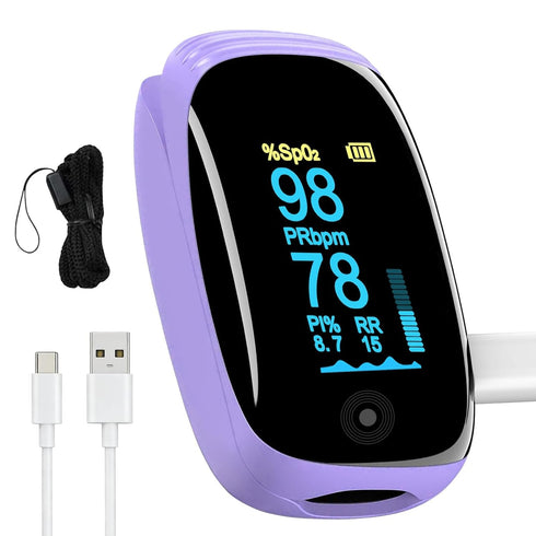 Rechargeable pulse oximeter with respiration, with SpO2 Pulse Rate and PI RR