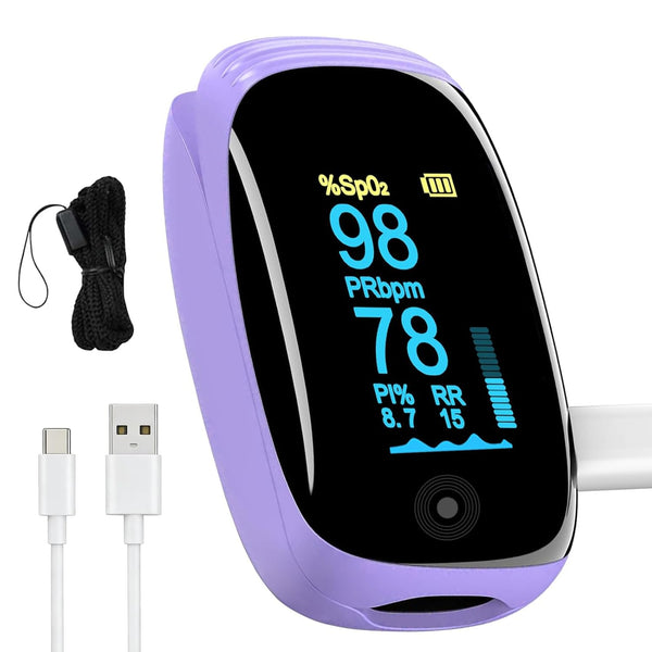 Rechargeable pulse oximeter with respiration, with SpO2 Pulse Rate and PI RR