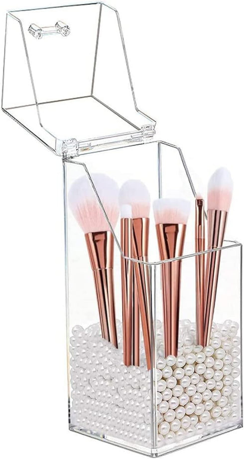 Zerodeko 2Pcs Acrylic Makeup Brush Holder with Lid, Clear Cosmetic Organizer for Desktop Storage