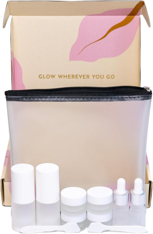 Travel Skincare Containers Set - TSA Approved Toiletry Bag & Travel Size Bottles for Serums, Moisturizers & Oils