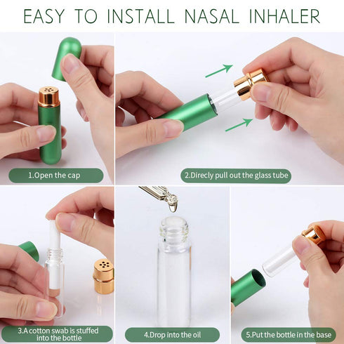 YGDZ Essential Oil Inhaler, 5pcs Empty Personal Nasal Aromatherapy Inhalers Tubes with 10 Cotton Wicks