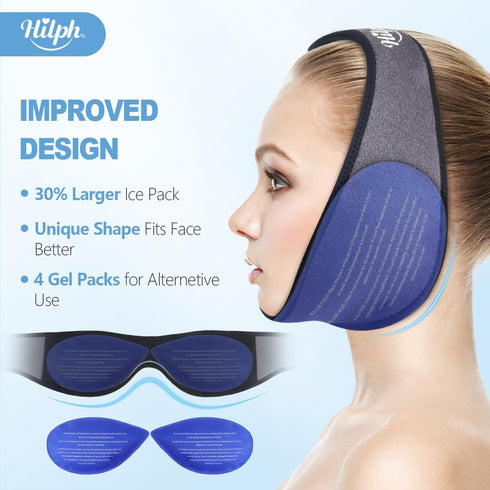 Hilph Face Ice Pack Wisdom Teeth Ice Pack Head Wrap for Jaw & Chin & Dental, Facial Ice Packs for Oral Surgery with 4 Hot Cold Packs for TMJ, Teeth Removed, Dental Implants, TMJ Pain (Gray)