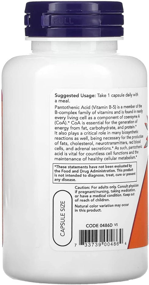 NOW Foods Pantothenic Acid 500mg, 100 Capsules (Pack of 1)