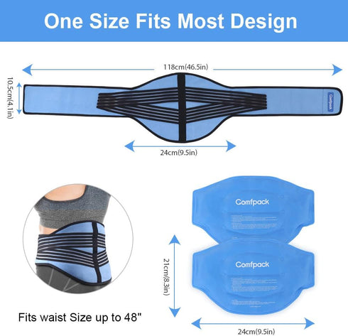 Back Ice Pack for Lower Back Pain Relief with Compression, 2 Gel Packs for Sciatic Pain