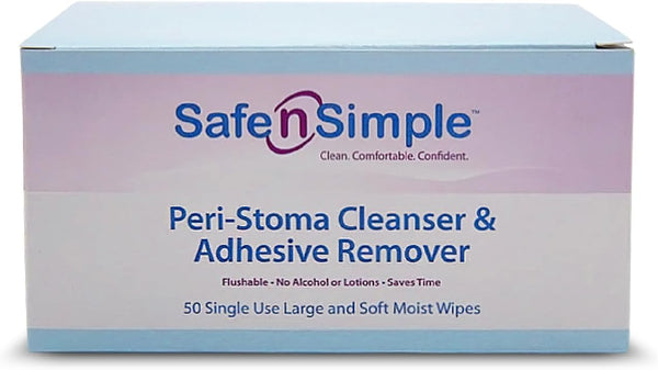 Safe n' Simple Adhesive Remover for Skin - 5"x7" 50 Wipes - Stoma Adhesive Remover Wipes - Alcohol Free for Sensitive