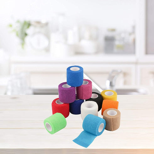 12 Pack Self Adherent Cohesive Wrap Bandages, 2 Inches X 5 Yards, Elastic Adhesive Athletic Sports Wrap (Rainbow)