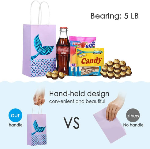 iefoah 12 Pack Mermaid Party Supplies - Gift Bags, Favors, Glitter Treat Paper Bags for Kids Girls Birthday Party