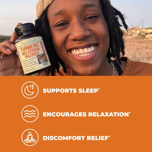 Turmeric, Melatonin & Valerian Root Sleep Aid Supplement - Natural Sleep Aid for Adults with Relaxation Support, 2-Pack