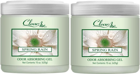 Clear Air Odor Absorber Gel, 15 oz, Pack of 2, Spring Rain Scent for Bathrooms, Cars, Boats