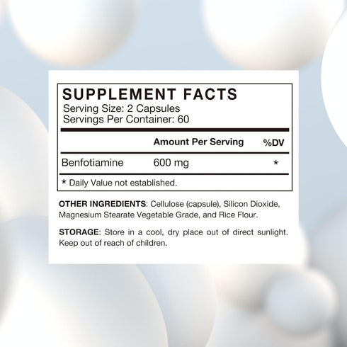 Benfotiamine 600mg Supplement | 5X Time Fat-Soluble Thiamine Vitamin B1 | Max Boost Bioavailable Thiamine B1 Levels | 120 Veggie Capsules | Made in USA