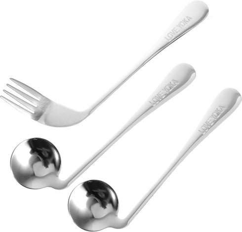 Healvian 3pcs Adaptive Utensils Set, Left Handed Grip Forks and Spoon for Hand Tremors, Built Up Handicap Utensils for