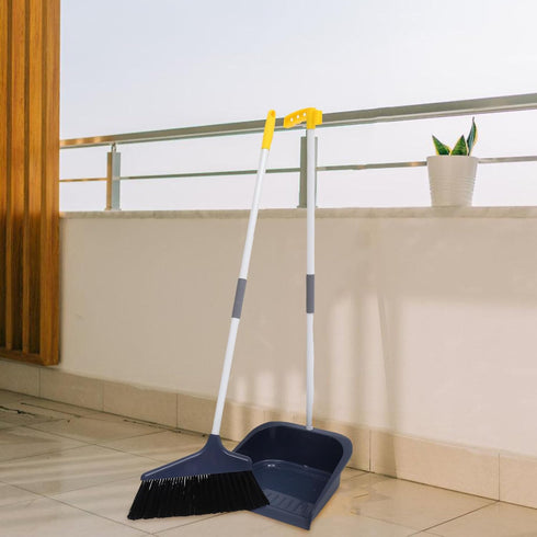 KALLORY Broom and Dustpan Set Dust Pan and Broom Combo for Floor Cleaning Upright Long Handle Broom and Dustpan Set for Sweeping Indoor Outdoor Kitchen Office Lobby Floor Blue by KALLORY
