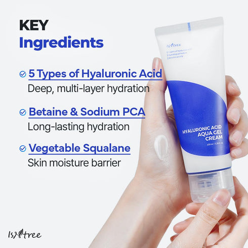 IsNtree Hyaluronic Acid Aqua Gel Cream 100ml, Korean Skincare, Lightweight Moisturizer for Oily to Combination Skin