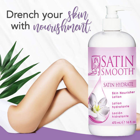 SATIN SMOOTH Hydrate Skin Nourisher Lotion, Post Waxing Treatment, Daily Moisturizer 16 oz