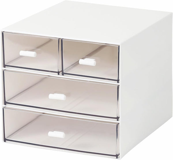 Makeup Organizer with 4 Drawers, Desk Organizer for Nail Polish, Lipstick, Brushes, Jewelry, Skincare - White