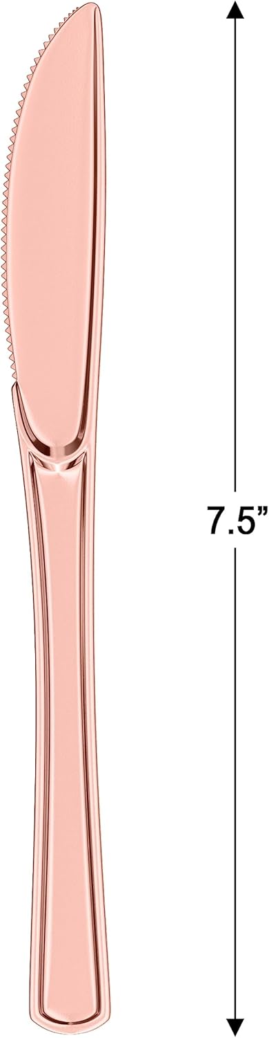 Exquisite Plastic Cutlery, Premium Quality Silverware"Gold/Silver look alike"Heavy Duty Plastic Cutlery - 120 Count (Rose Gold, Knives) by Exquisite