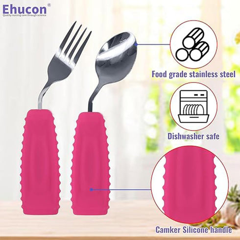 Set 1fork+1spoon=1set,Pink) Adaptive Utensils for Hand Tremors,Arthritis and Parkinsons -Weighted Silverware