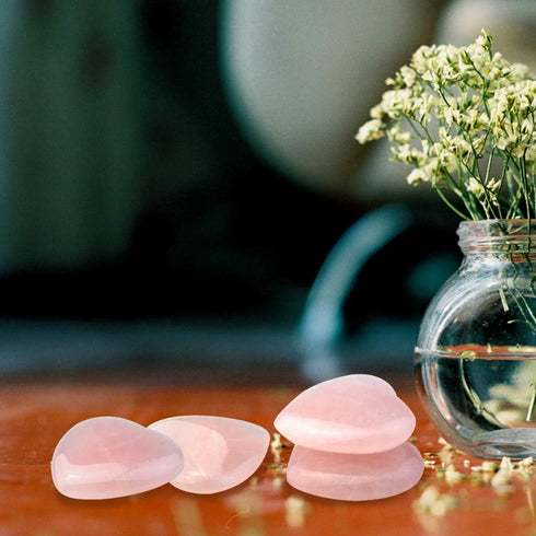 Marrywindix 15 Packs Healing Crystal Natural Rose Stone Heart, Love Carved Palm Worry Stone