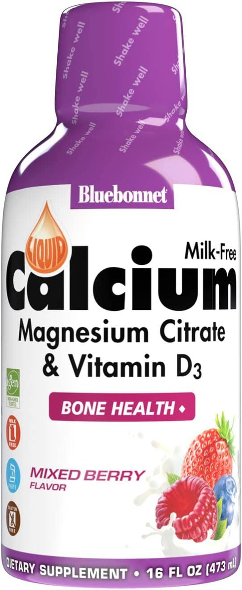 Bluebonnet Nutrition Liquid Calcium Citrate, Magnesium, Vitamin D3 - Bone Health, 16 fl oz, Mixed Berry Flavor