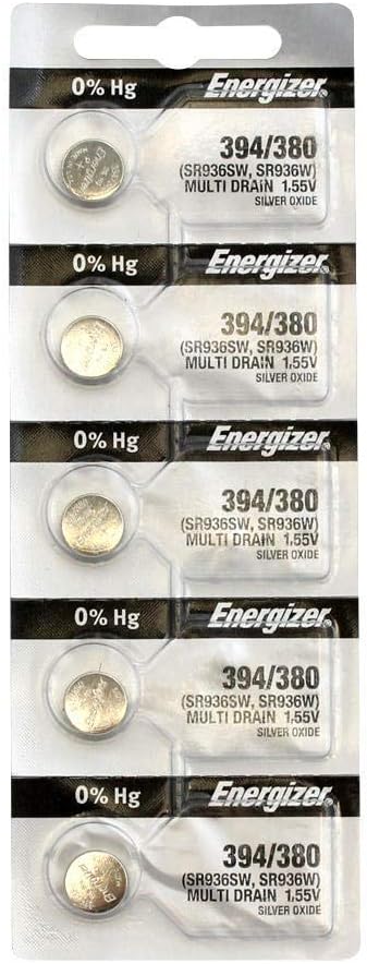 Energizer 394 Button Cell Silver Oxide SR936SW Watch Battery Pack of 5 Batteries