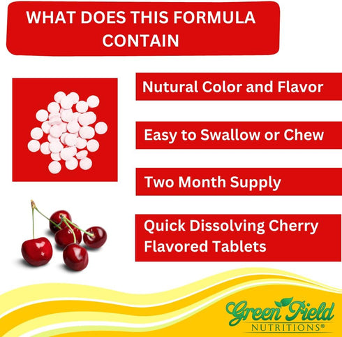 Greenfield Nutritions Halal Vitamin B12 1000mcg - 60 Sublingual Tablets - Cherry Flavored Fast Absorption