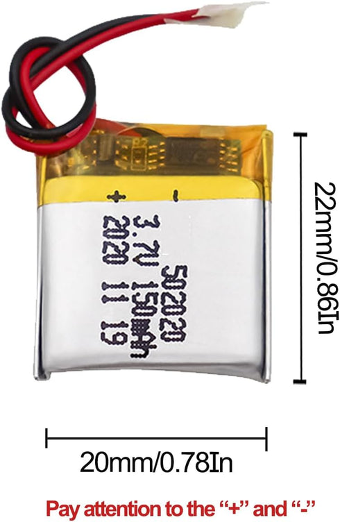HRYHWASE 3.7V 150mAh 502020 Pack Lithium Polymer Battery Lipo Rechargeable Replacement Lithium Ion Battery for Toy