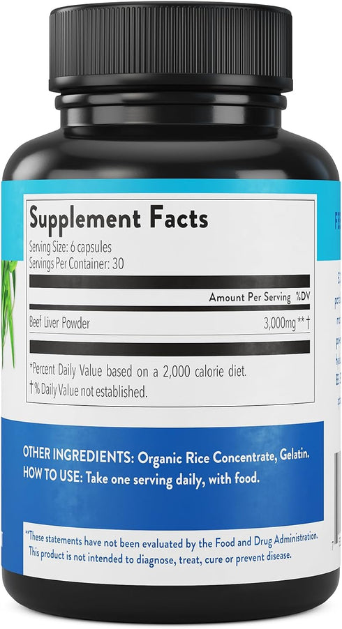 Equip Foods Grass-Fed Beef Liver - Natural Desiccated Beef Liver Supplement for Heart Health, 180 Capsules