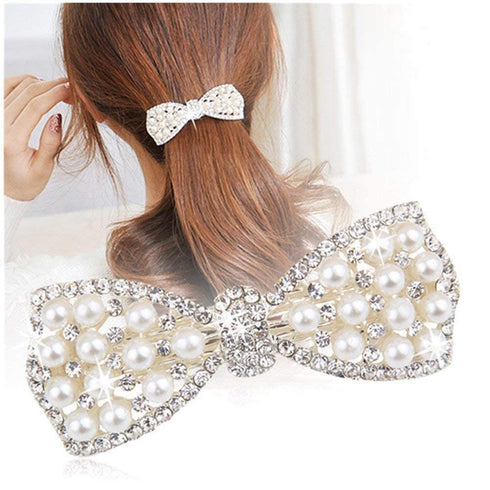 Silver Korean Style Hair Barrettes with Crystal Rhinestones and Butterfly Pearls Hair Clips for Women (1Pcs)