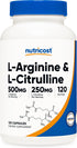 Nutricost L-Arginine L-Citrulline Complex 750mg, 120 Capsules - Non-GMO