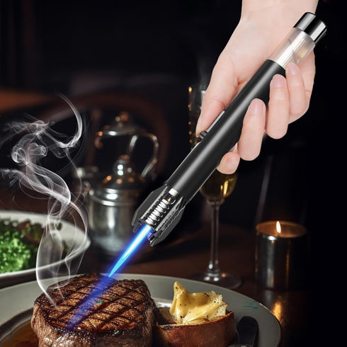 Bright Fire Lighter, Lightsaber Butane Torch with Safety Lock, Refillable Windproof Lighter for Outdoor Cooking