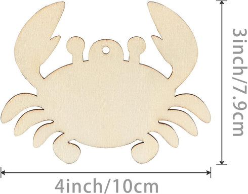Zontween 20 Unfinished Crab Wooden Tag Hanging Wood Sea Animals Wood Cutout Blank Wood Slices Wooden Tags with Twine