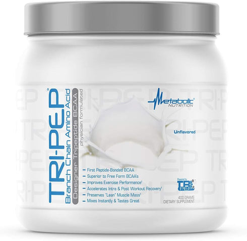 Metabolic Nutrition TRIPEP - Tri-Peptide BCAA Powder, Unflavored, Pre Intra Post Workout Supplement, 400 Grams
