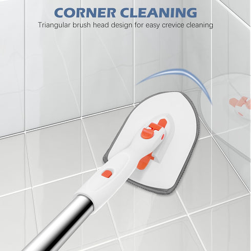 SetSail Floor Scrub Brush, 3-In-1 Tile Tub Floor Scrubber with 52-inch Adjustable Long Handle and 3 Detachable Brush