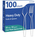 100 Count Heavy Duty Plastic Silverware - 50 Forks, 50 Spoons, BPA-Free, Disposable Plastic Cutlery Set