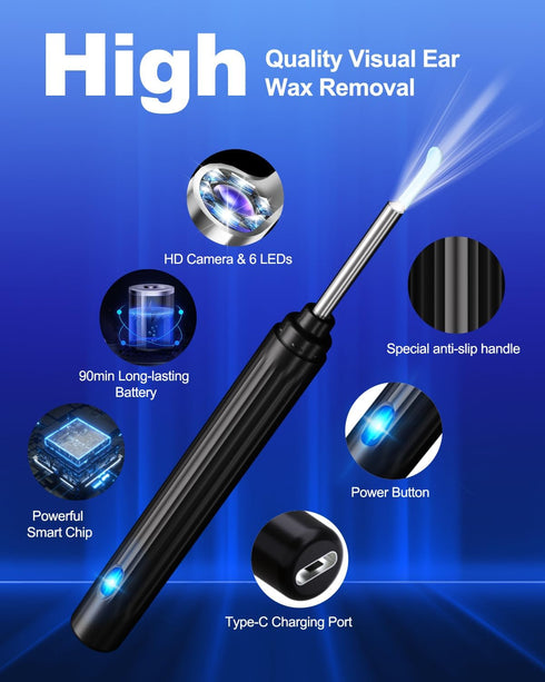 Ear Wax Removal Kit with Camera - 1269P HD Otoscope, Ear Cleaning Kit with Lights and 6 Ear Picks for All Ages