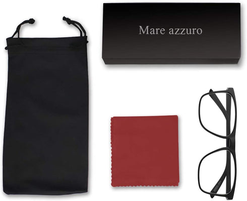 MARE AZZURO Reading Glasses Men Square Reader, Available in Multiple Strengths (Black 200)