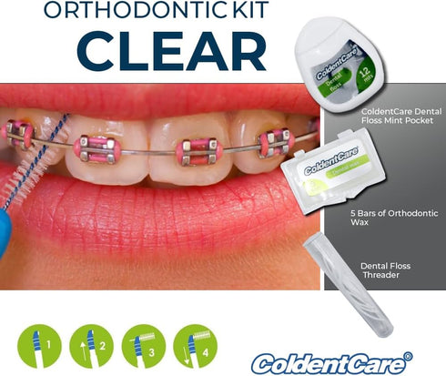 Orthodontic Kit Clear, Oral Care Set with Toothbrush, Protector Cap, Floss, Wax, Floss Threaders, Brushes with Case